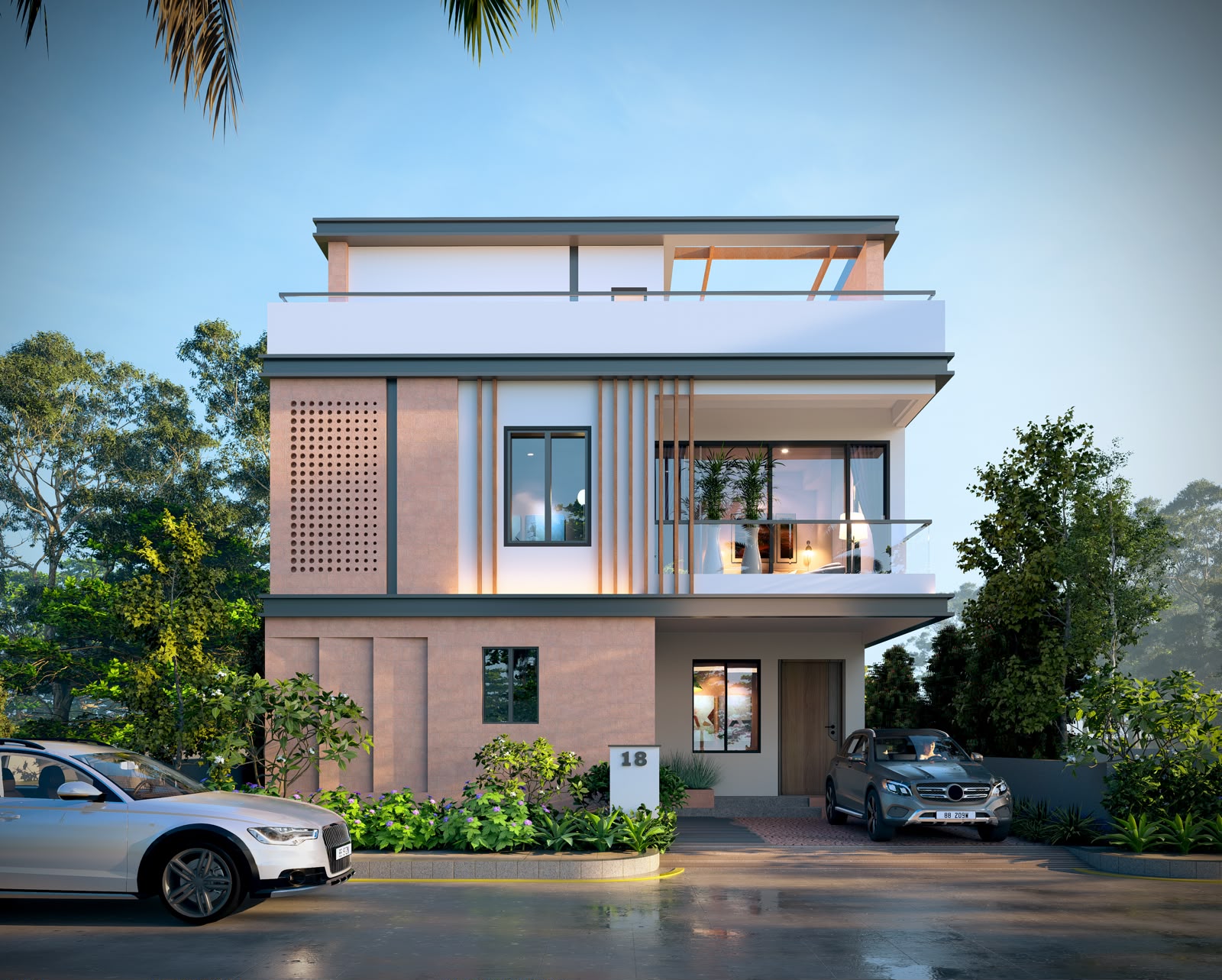 Arcadia Grand triplex villa front elevation