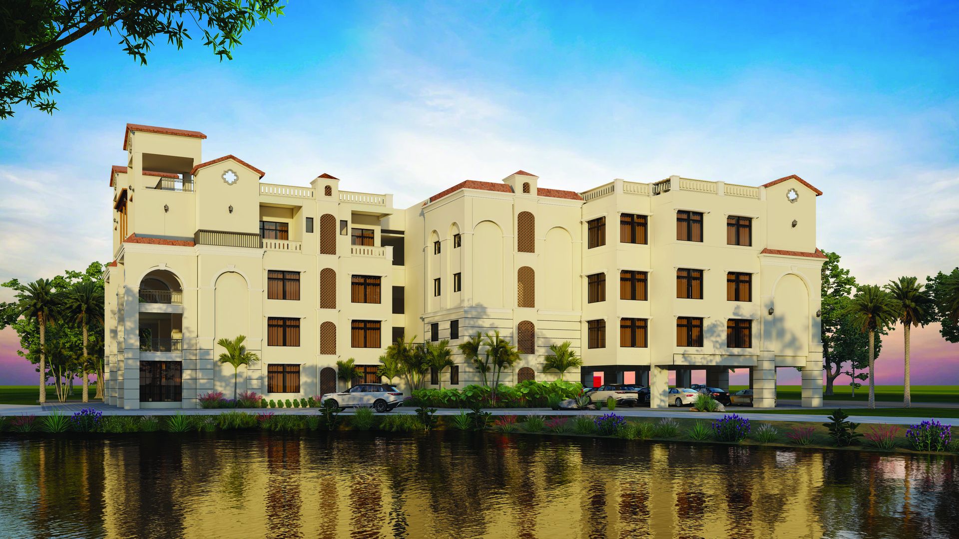 Club Praneeth clubhouse across the Grove Park lake