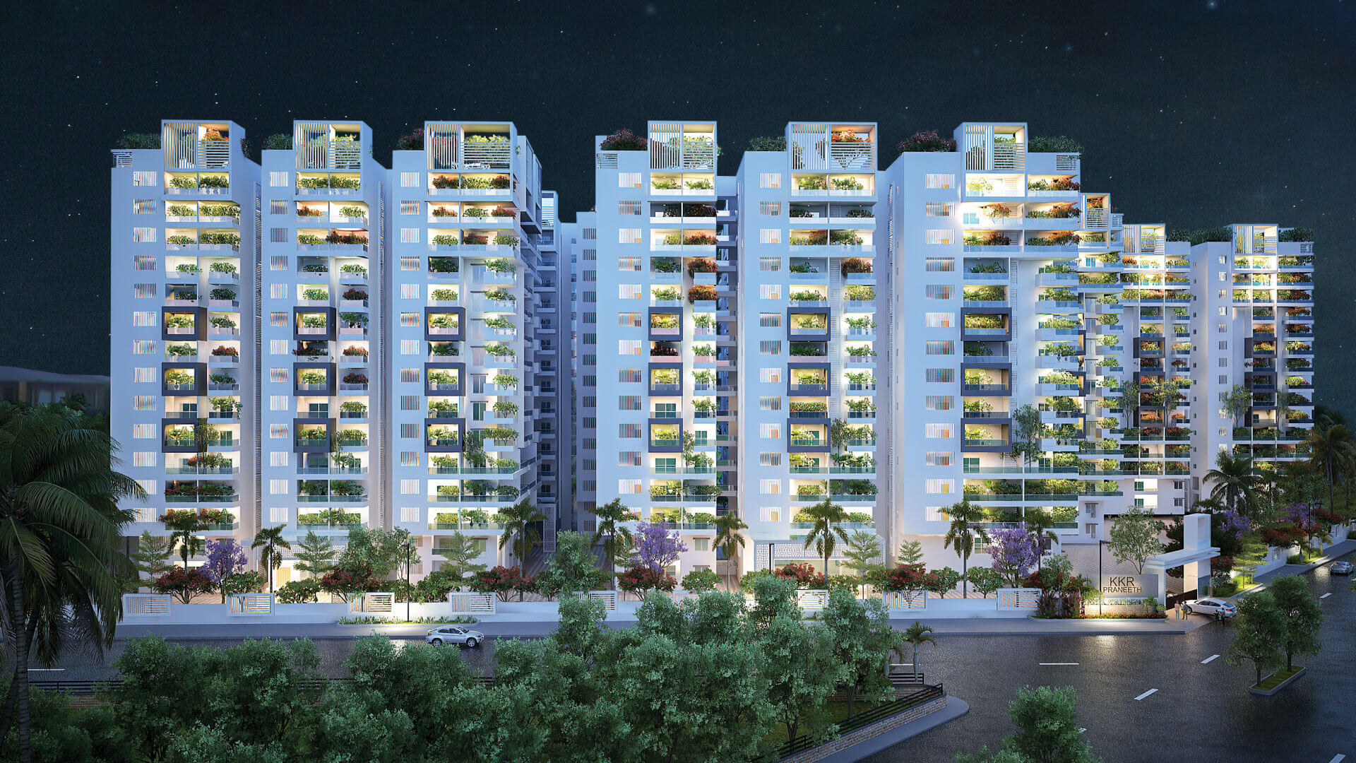 Praneeth Pranav Jaitra high-rise towers at night