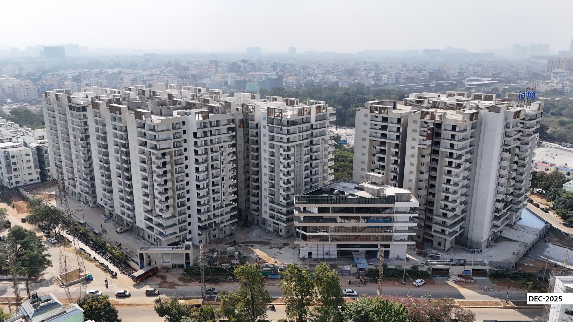 Aerial view of the Praneeth Pranav Jaitra community